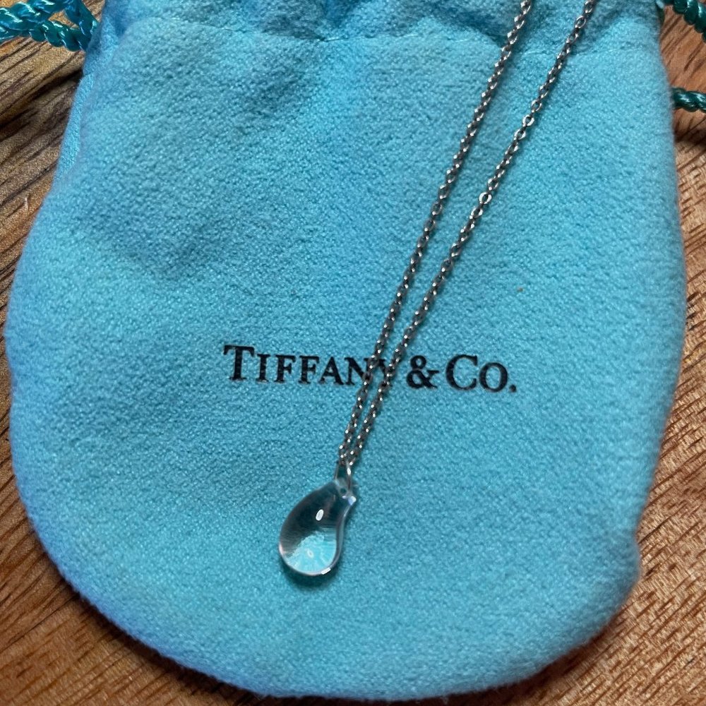 Tiffany & Co Elsa Peretti Sterling Silver Crystal Teardrop Pendant Necklace